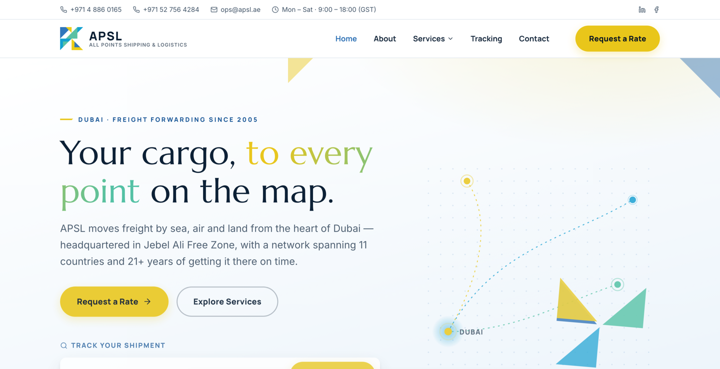 APSL — Dubai freight forwarding and logistics website built by Alfa Decode